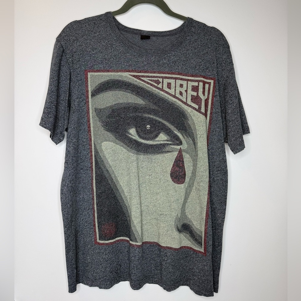 OBEY Graphic T Shirt Mens Large Grey Shepard Fairey Skate Streetwear Tee Y2K
